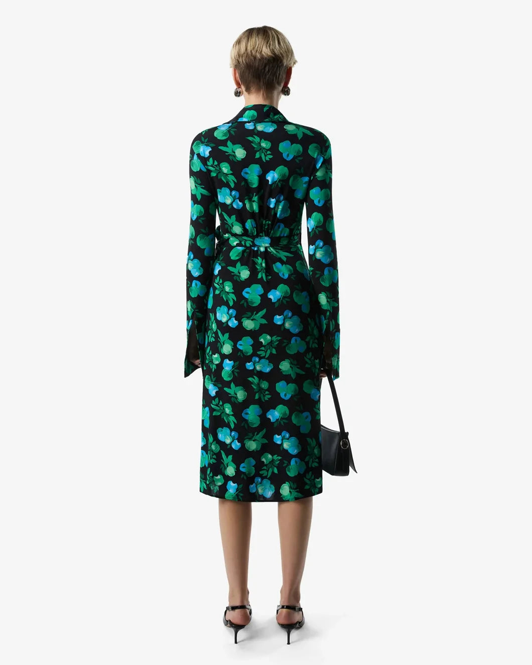 coperni C-Logo Print Wrap Blouse Dress blue apples print on figure back