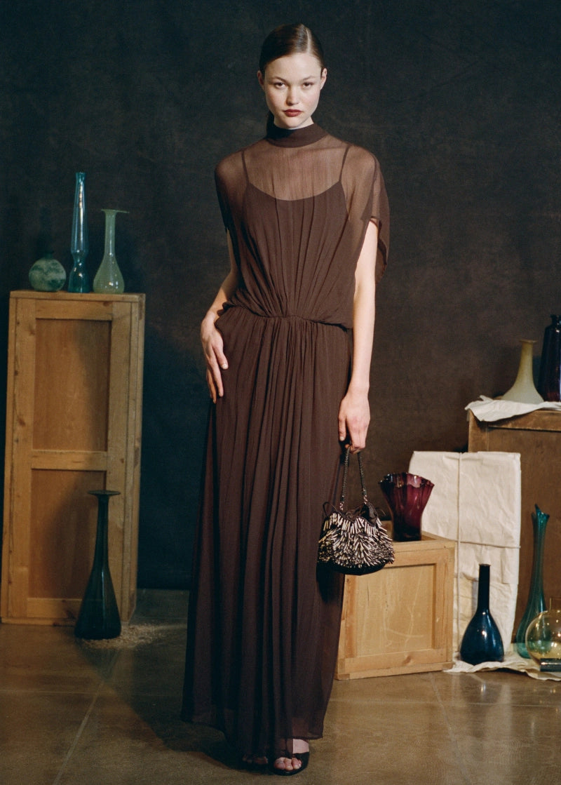 staud brown mesh maxi dress