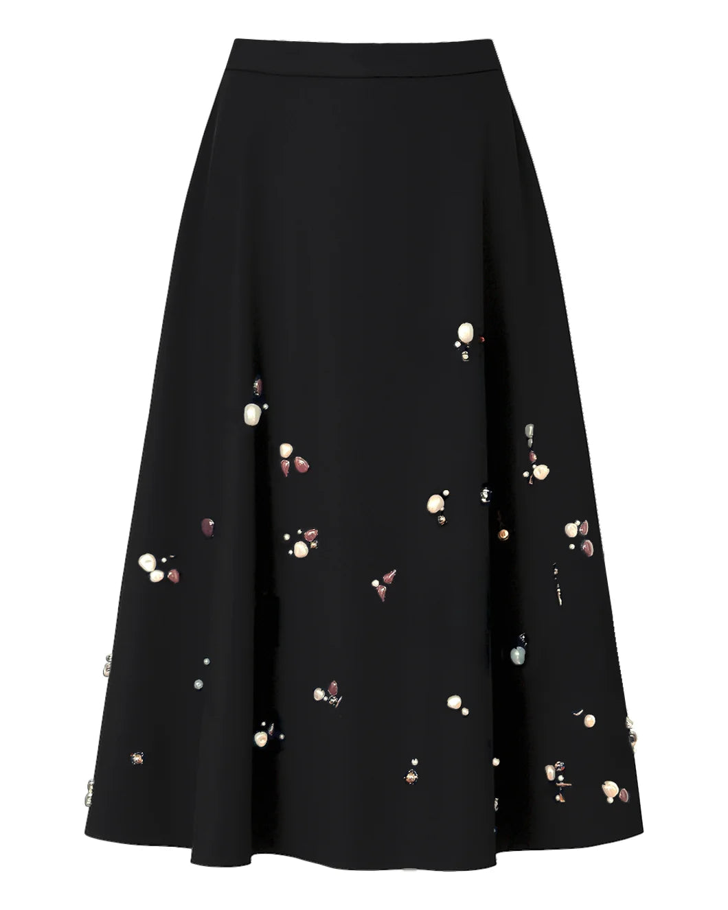 Dorothee Schumacher black embellished midi swing skirt with pearls and crystals
