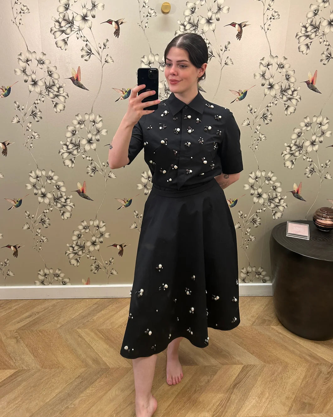 dorothee schumacher poplin power skirt pure black on figure front