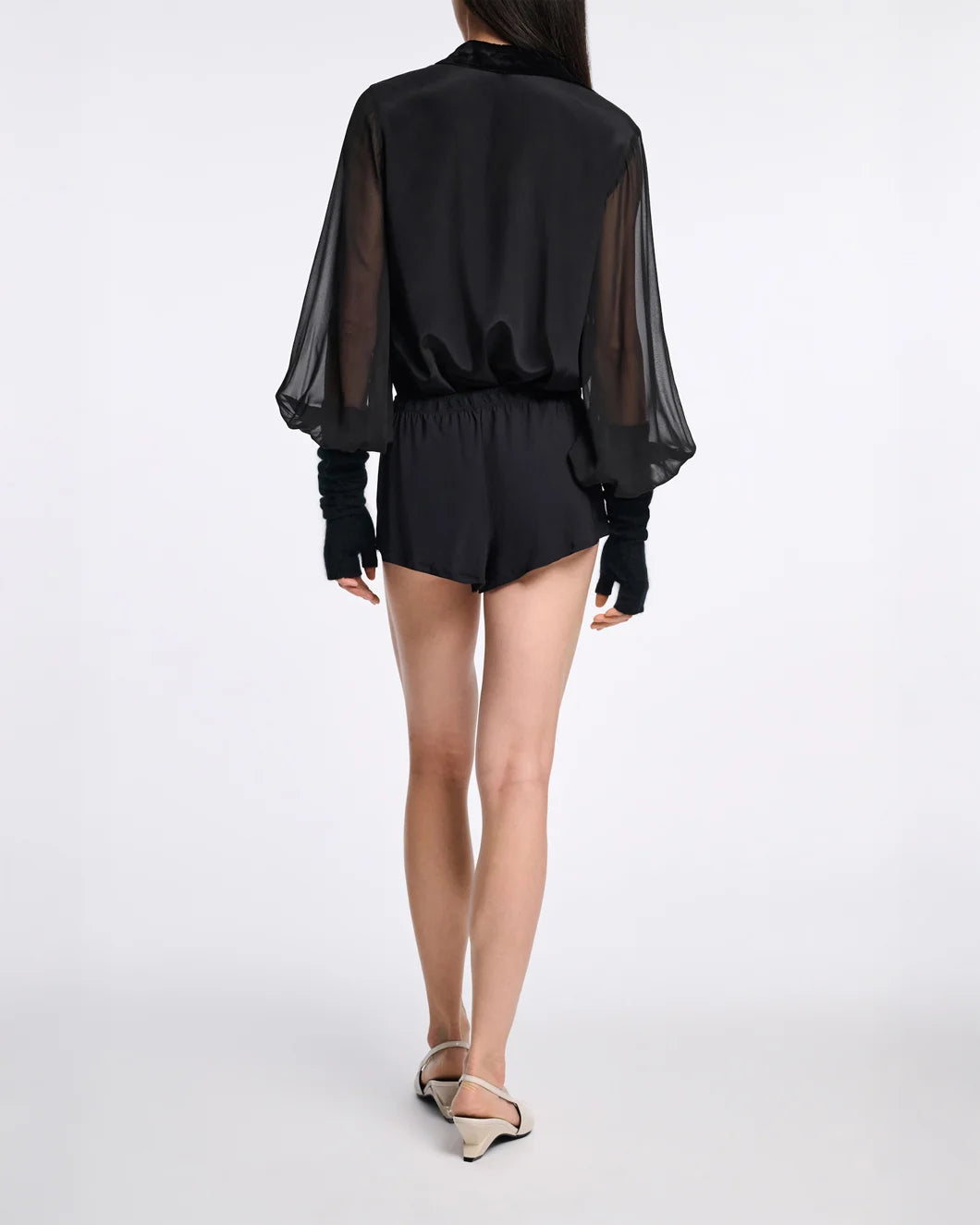 dorothee schumacher velvet whisper blouse pure black on figure back