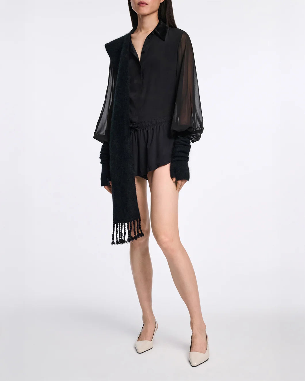 dorothee schumacher velvet whisper blouse pure black on figure side