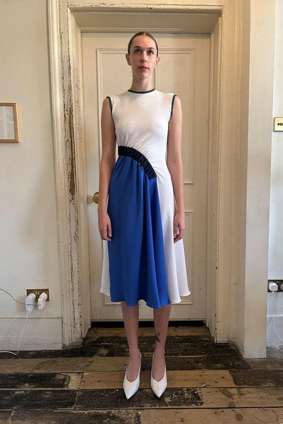 edeline lee pina dress bubb blue and white figure front