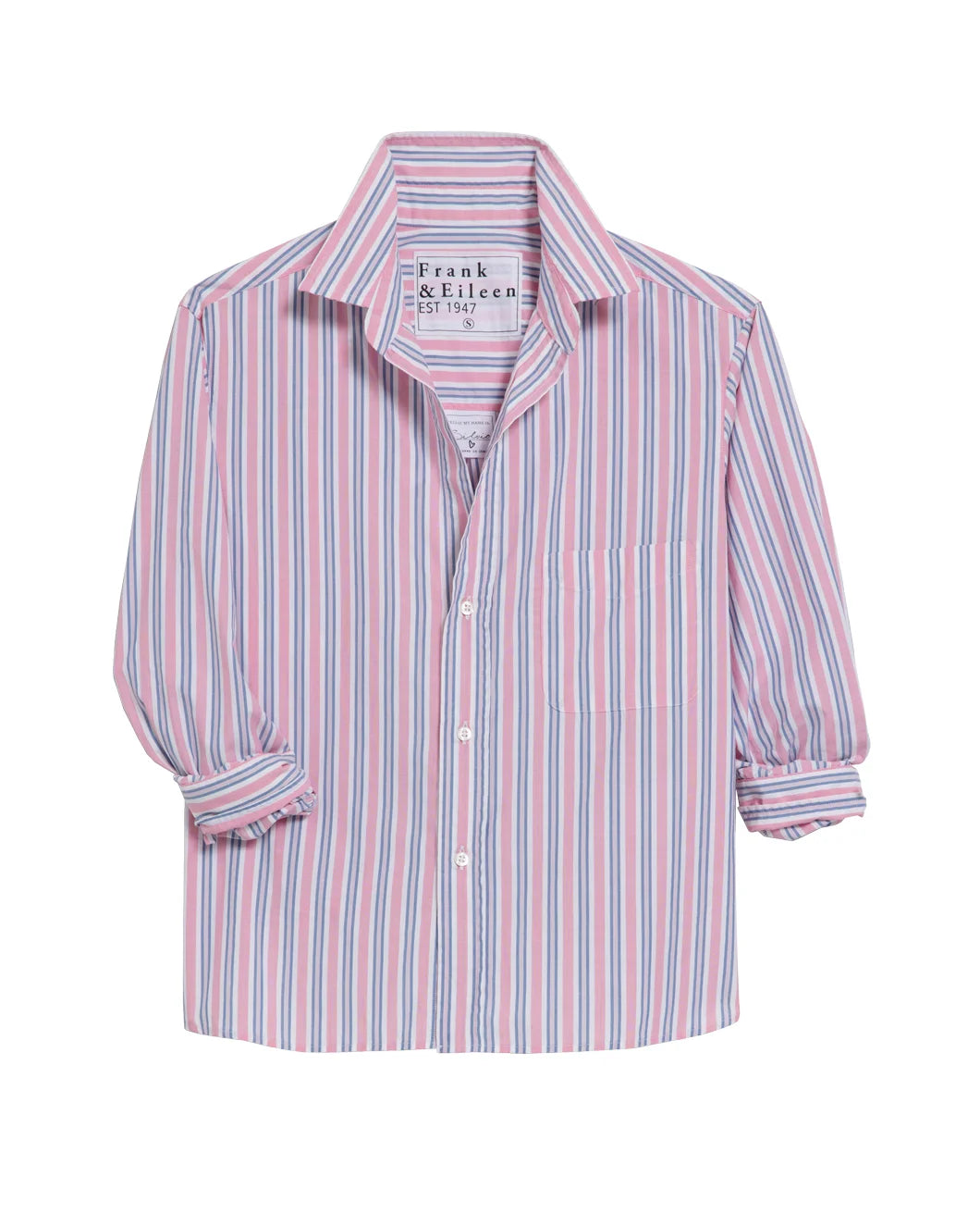 frank and eileen sylvio Untuckable Button-Up Shirt blue white and coral stripe