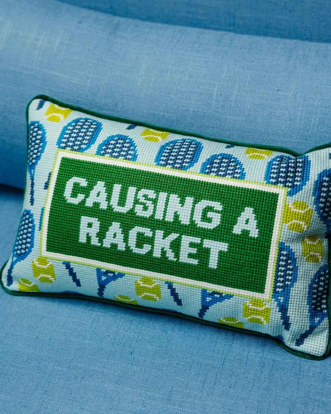 furbish studio Causing a Racket Needlepoint Pillow