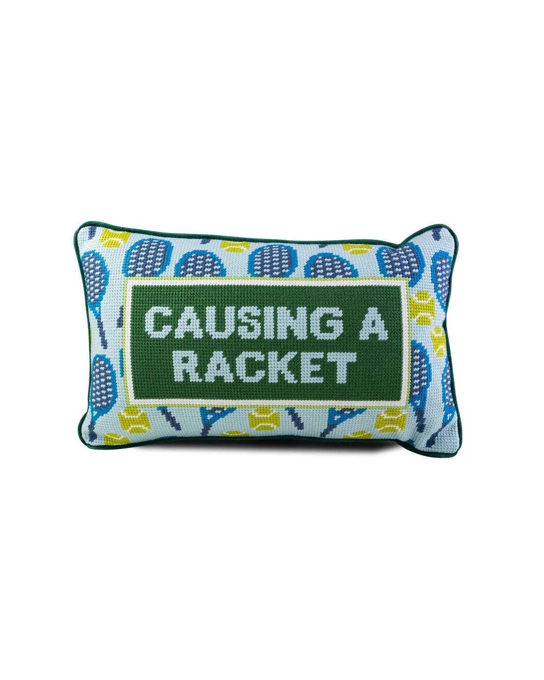furbish studio Causing a Racket Needlepoint Pillow