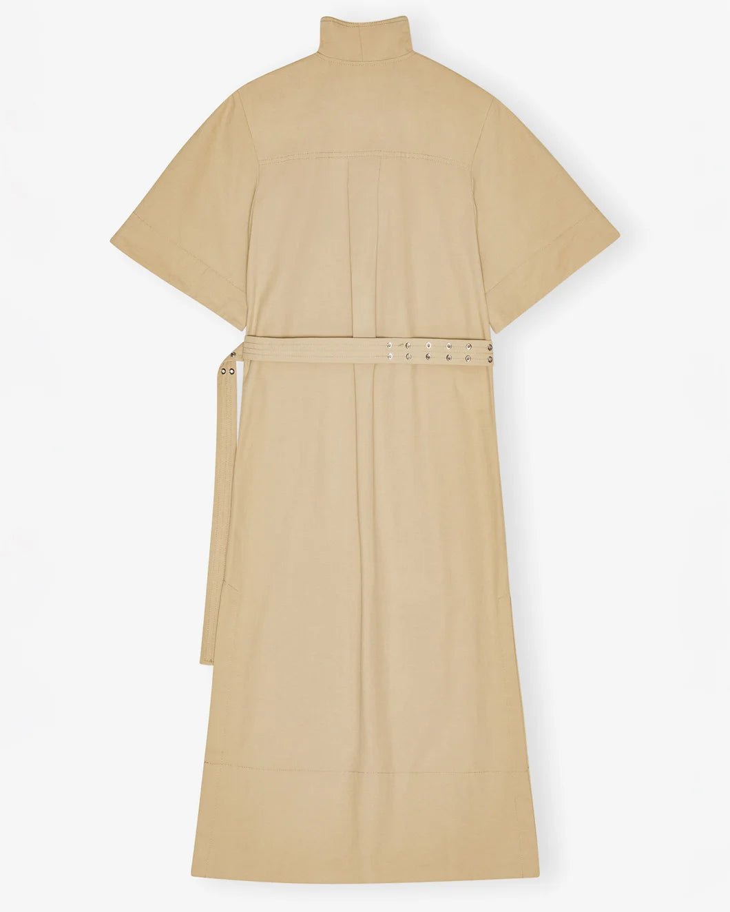 ganni Classic Summer Suiting Cowl Neck Long Dress pale khaki back