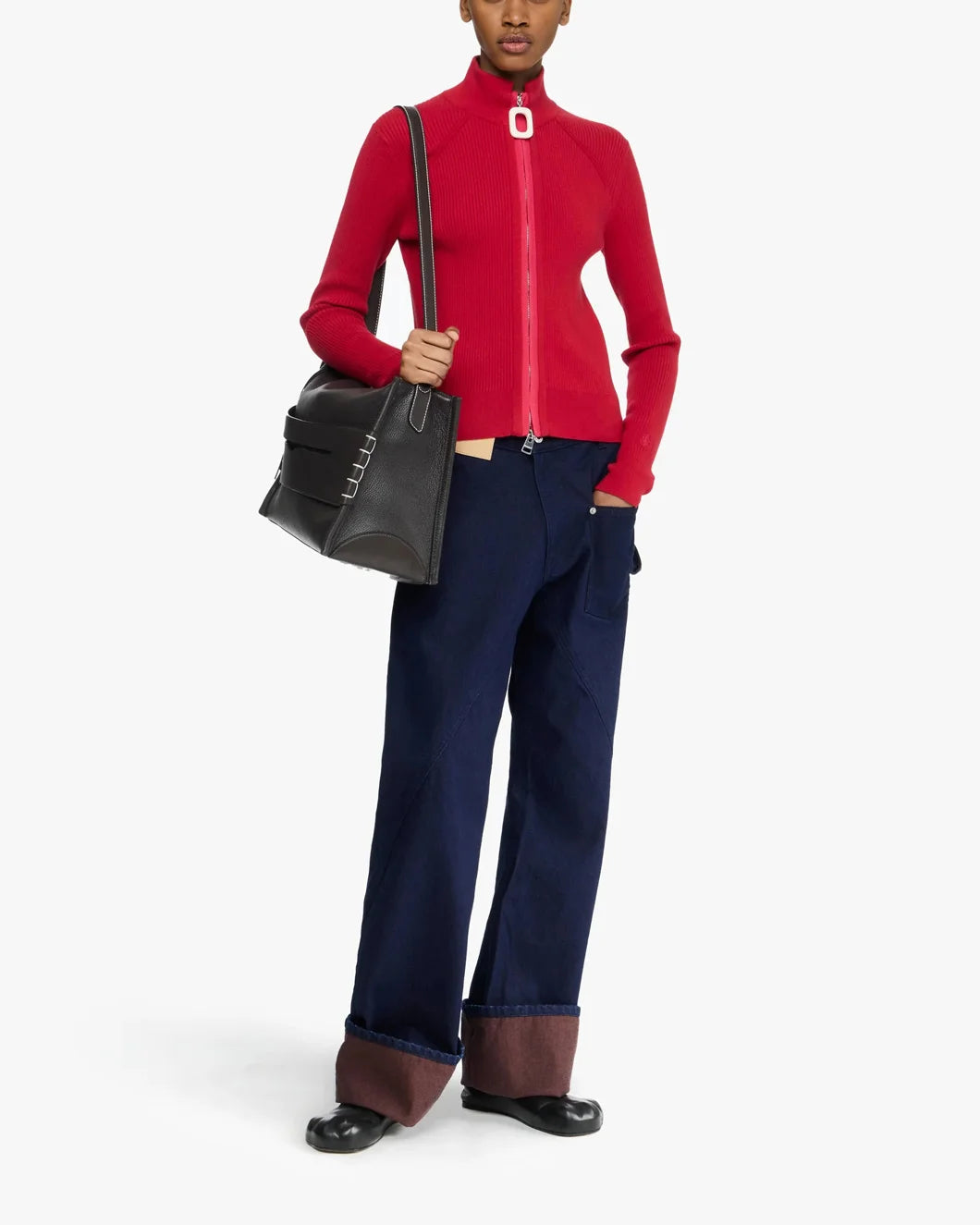 jw anderson Fitted Zip Up Cardigan crimson red front