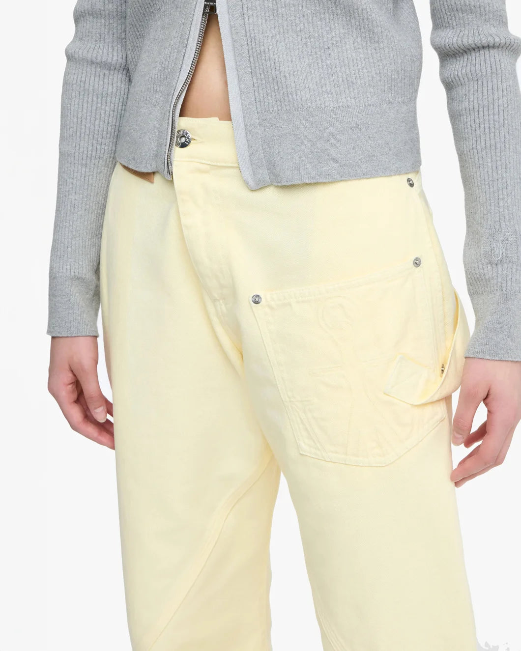 jw anderson Twisted Workwear Trousers Lemon yellow front detail