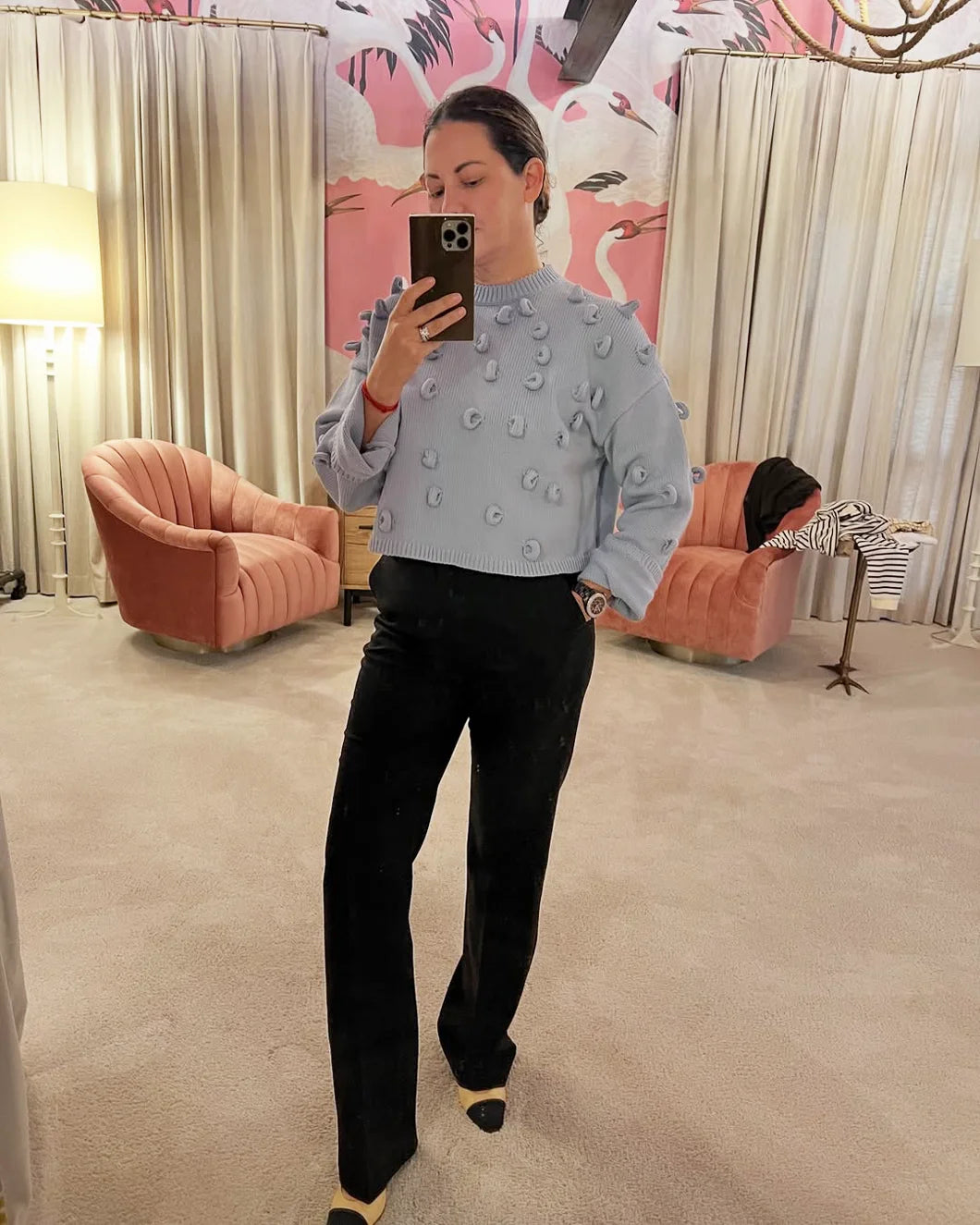 jw anderson cropped loop jumper blue on figure front