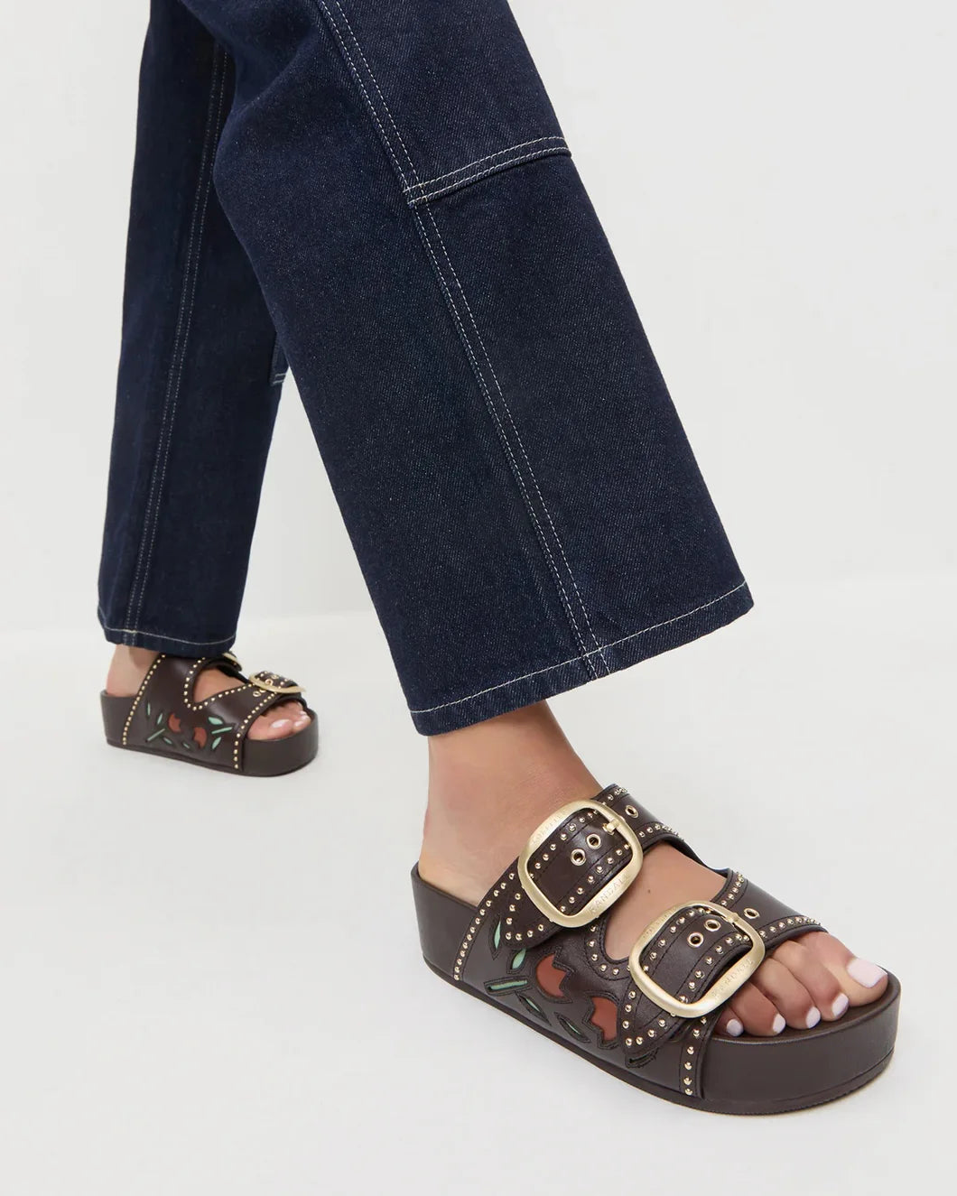 loeffler randall eve two band leather sandal brown with florals