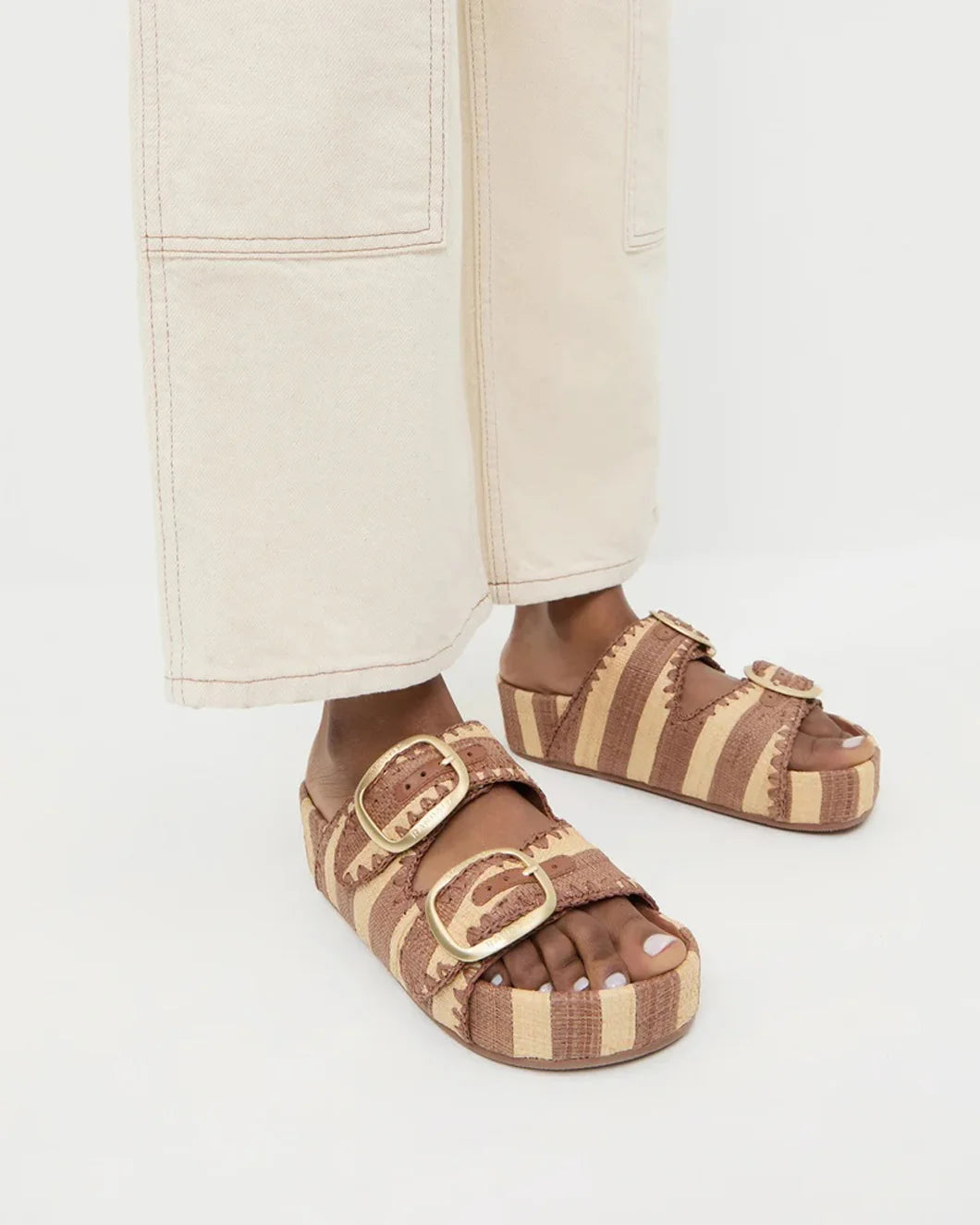 loeffler randall Theo Brown and Natural Two-Band Sandal on figure
