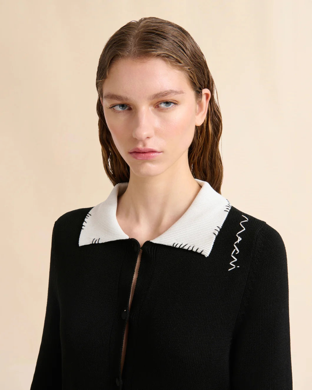 marni black cotton cardigan with marni mending detail