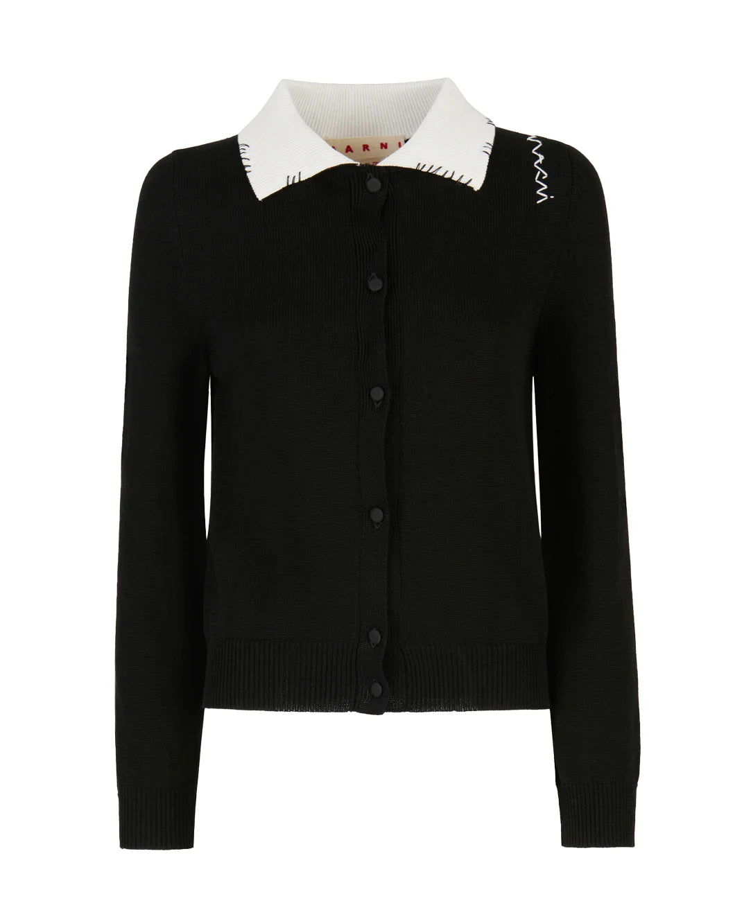 marni black cotton cardigan with marni mending
