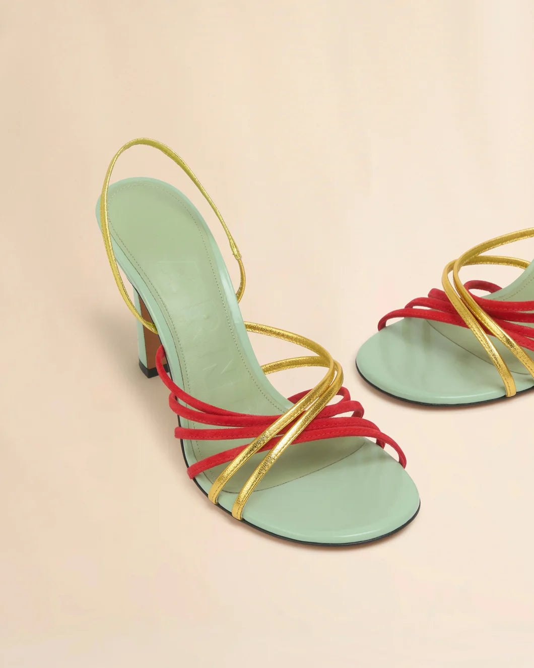 marni green red and gold leather new wave sandal
