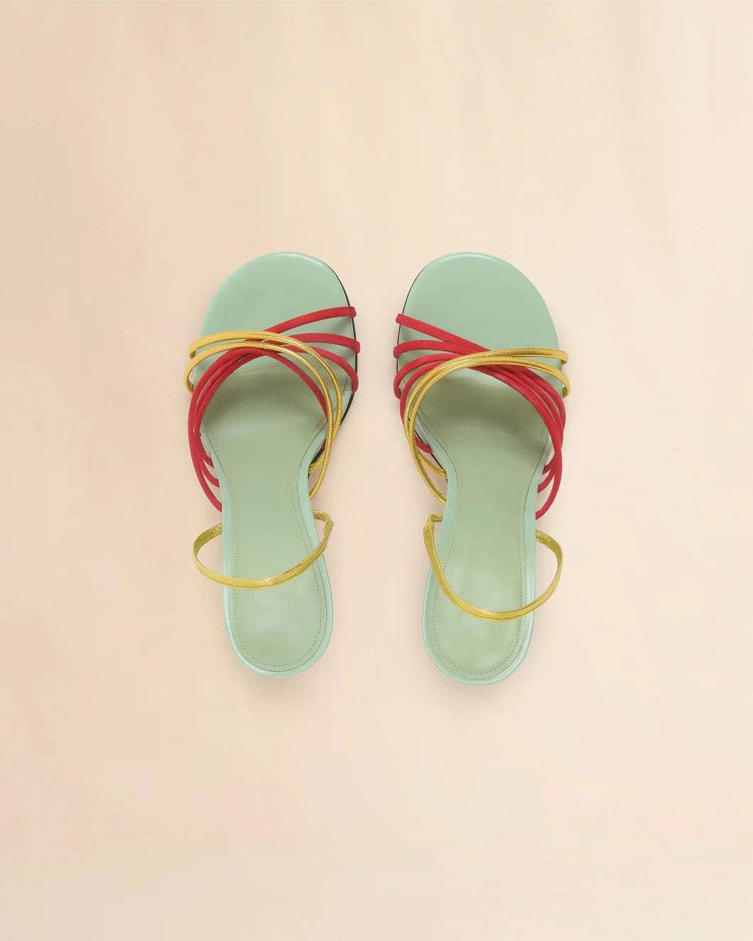 marni green red and gold leather new wave sandal top