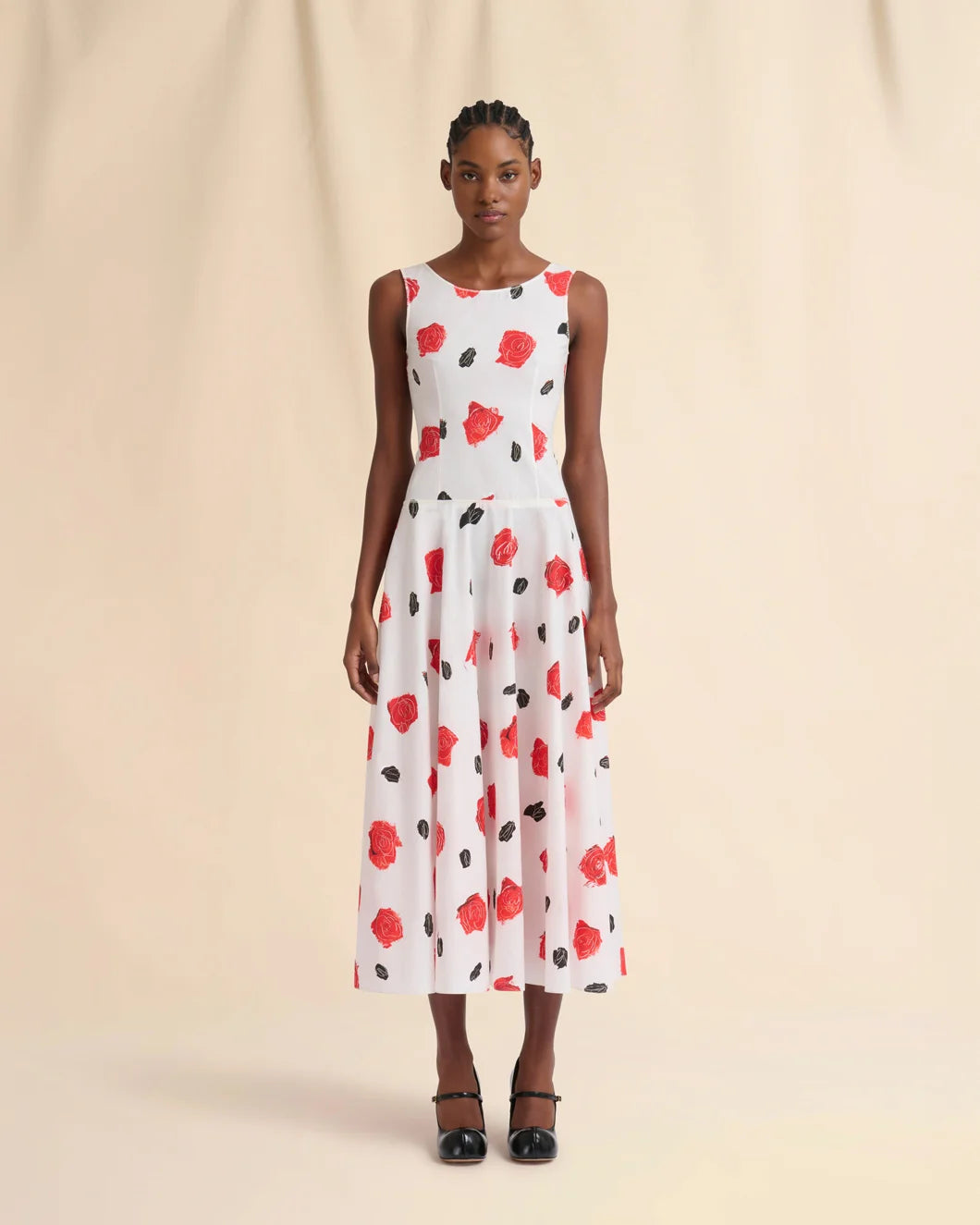 marni white poplin bustier dress with iris print front