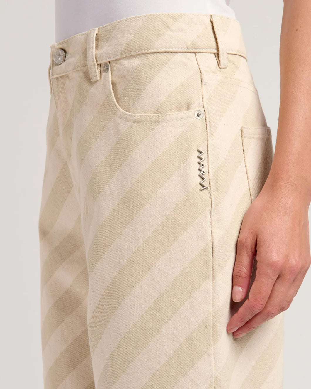 marni bone striped boyfriend trouser denim on figure side detail