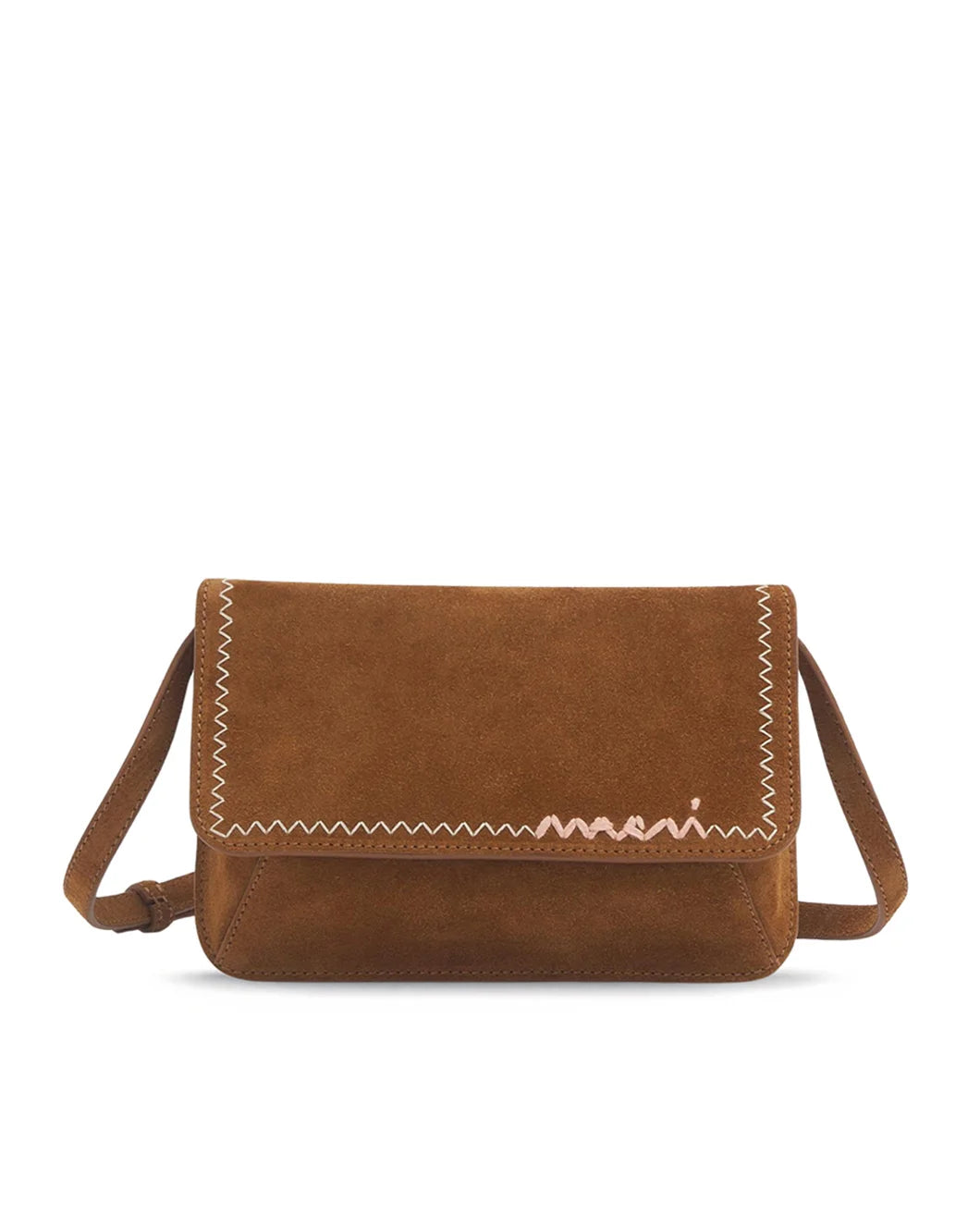marni brown Suede Shoulder Bag with pink Marni Mending