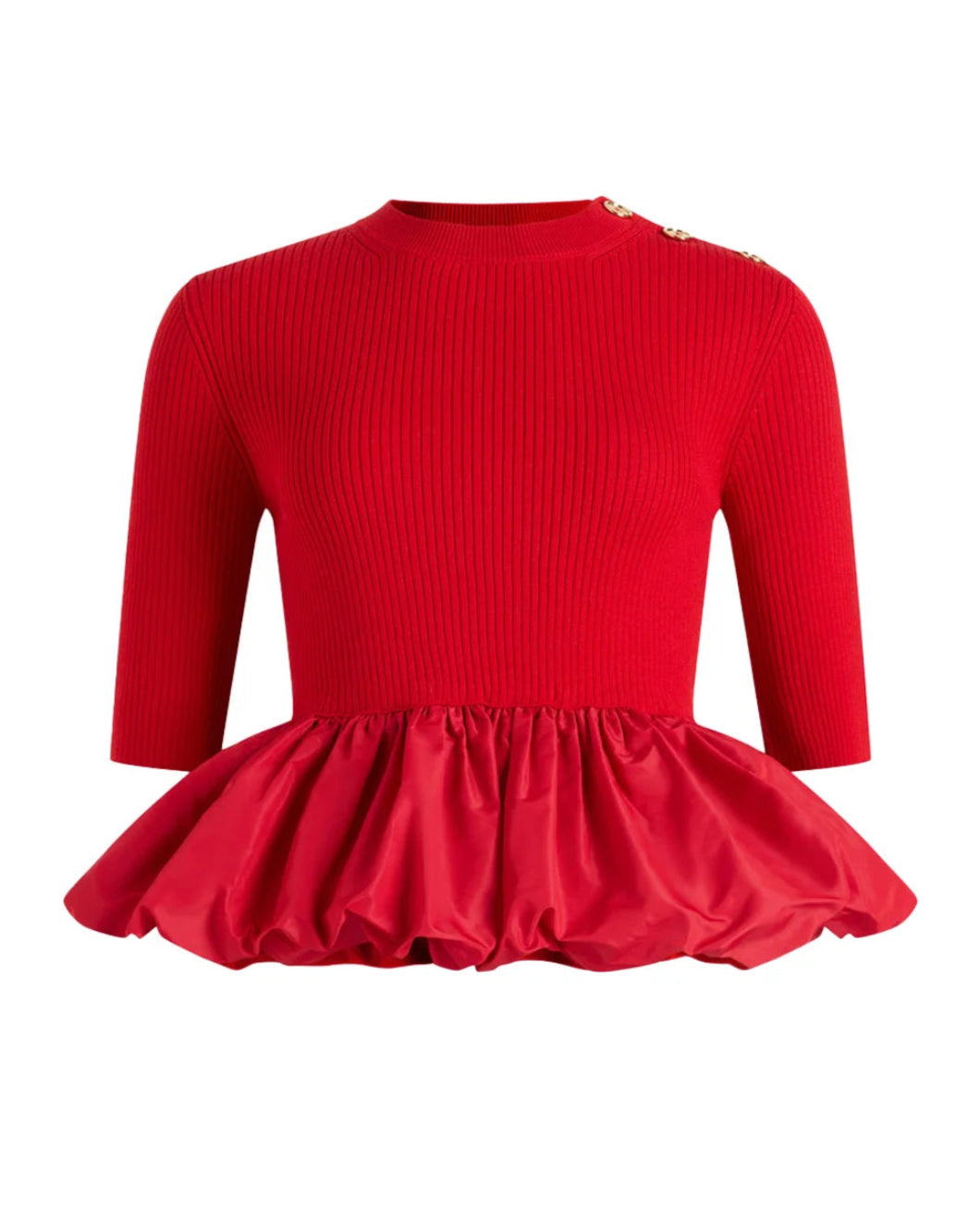 patou Ruffle Hem Ribbed Jumper in Wool and Faille in elixir red