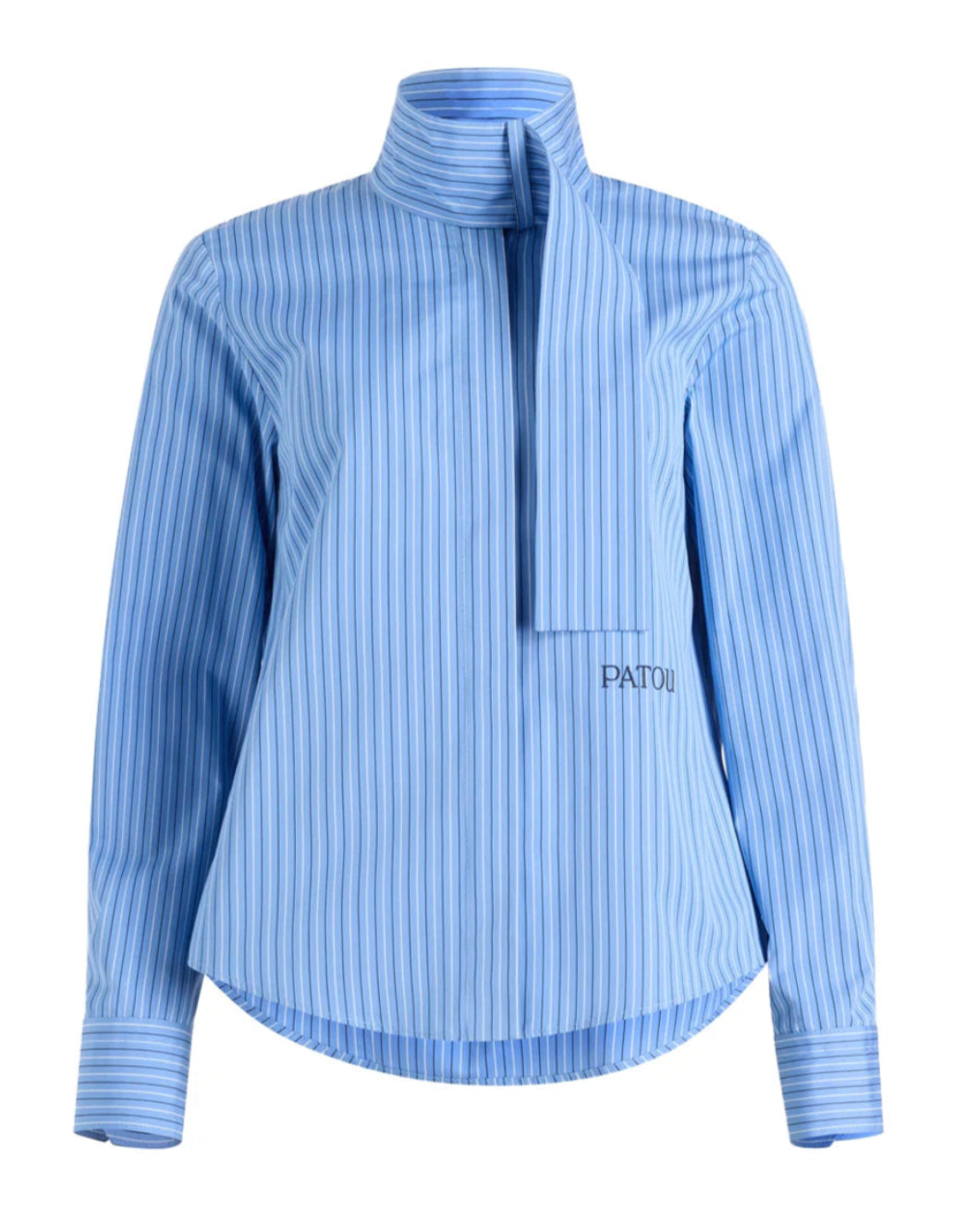 patou scarf collar blouse in printed organic cotton poplin ice blue stripe stripes