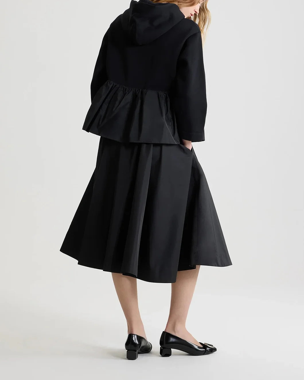 patou asymmetric bermuda shorts in black recycled faille on model back