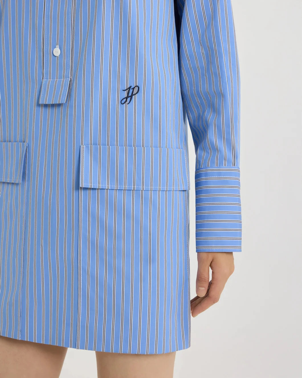 PATOU mini shirtdress heritage blue stripe on figure front detail