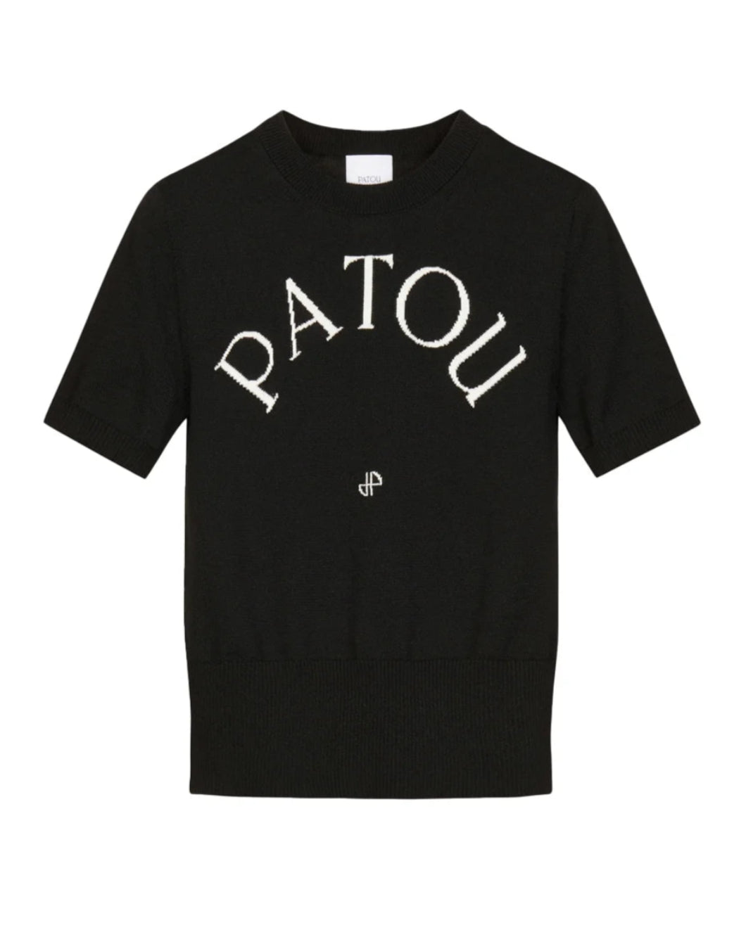 patou black jaquard knit top in eco friendly cotton blend with white logo