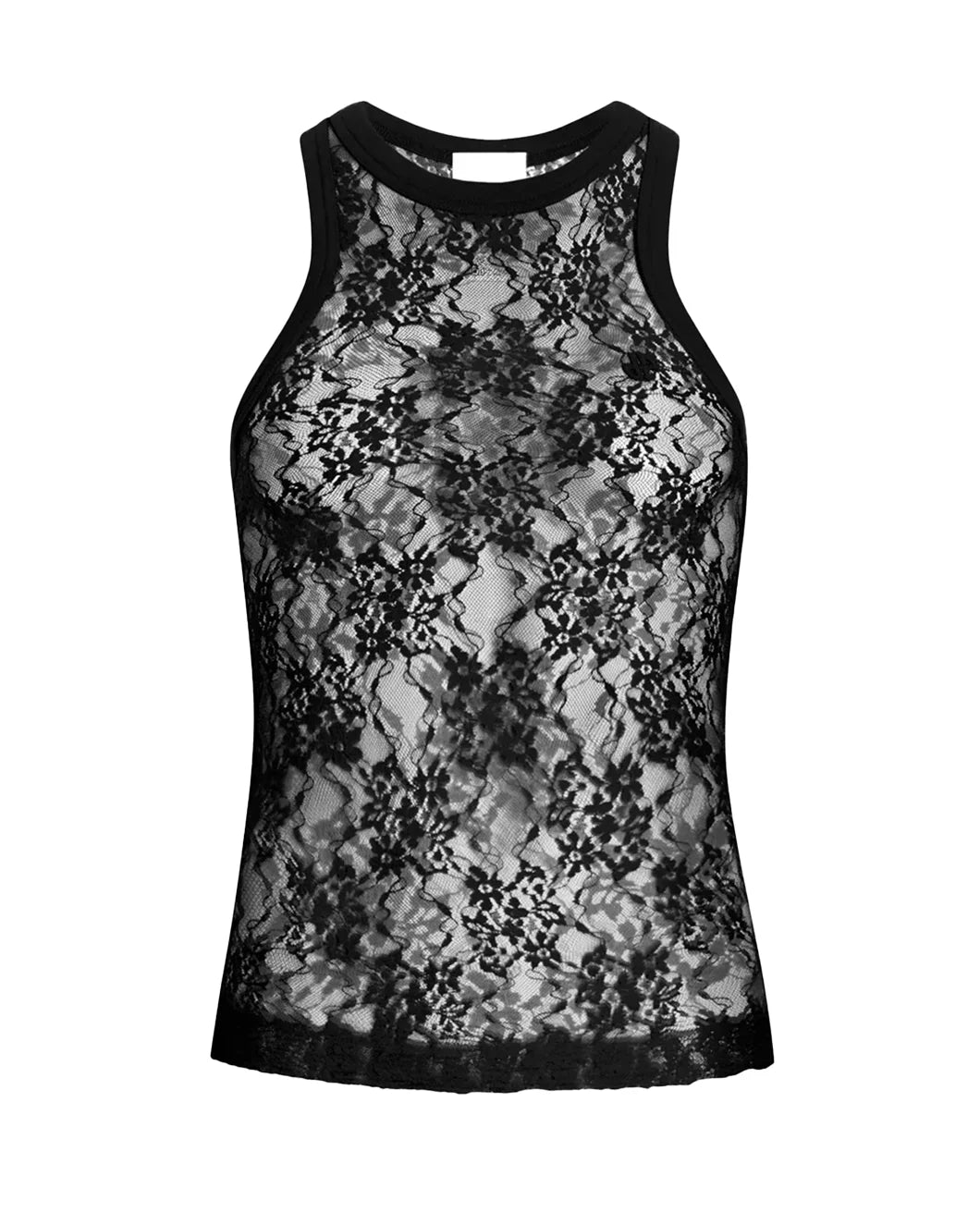 patou black sheer lace jersey tank top