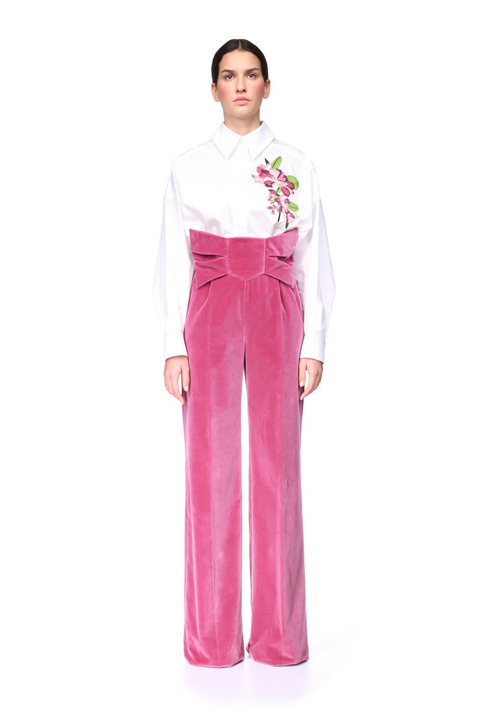 prune gold schmidt bow tie pant pink figure front