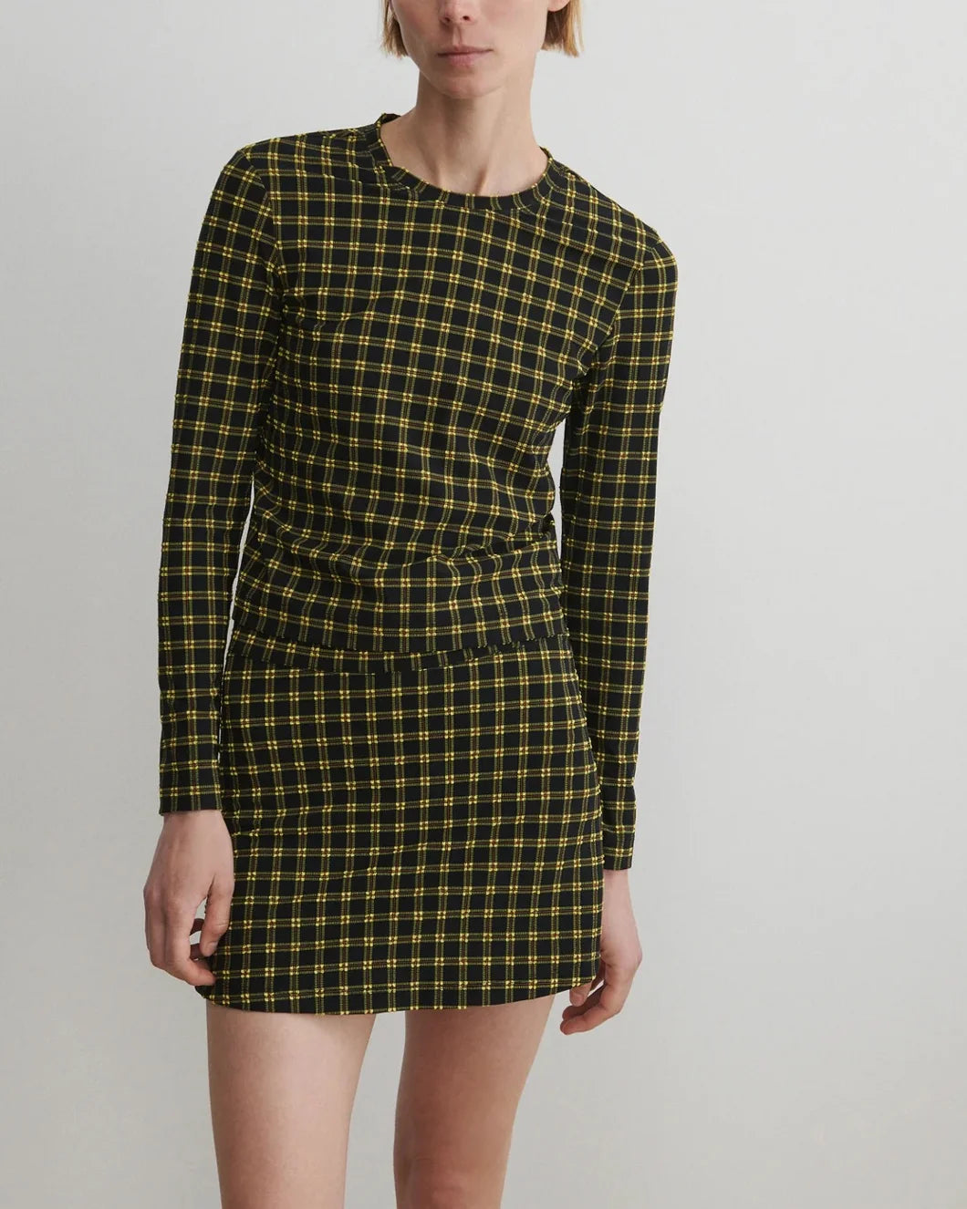 rachel comey satellite top stretchy black plaid front