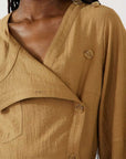 rejina pyo michaela dress caramel brown on figure collar detail