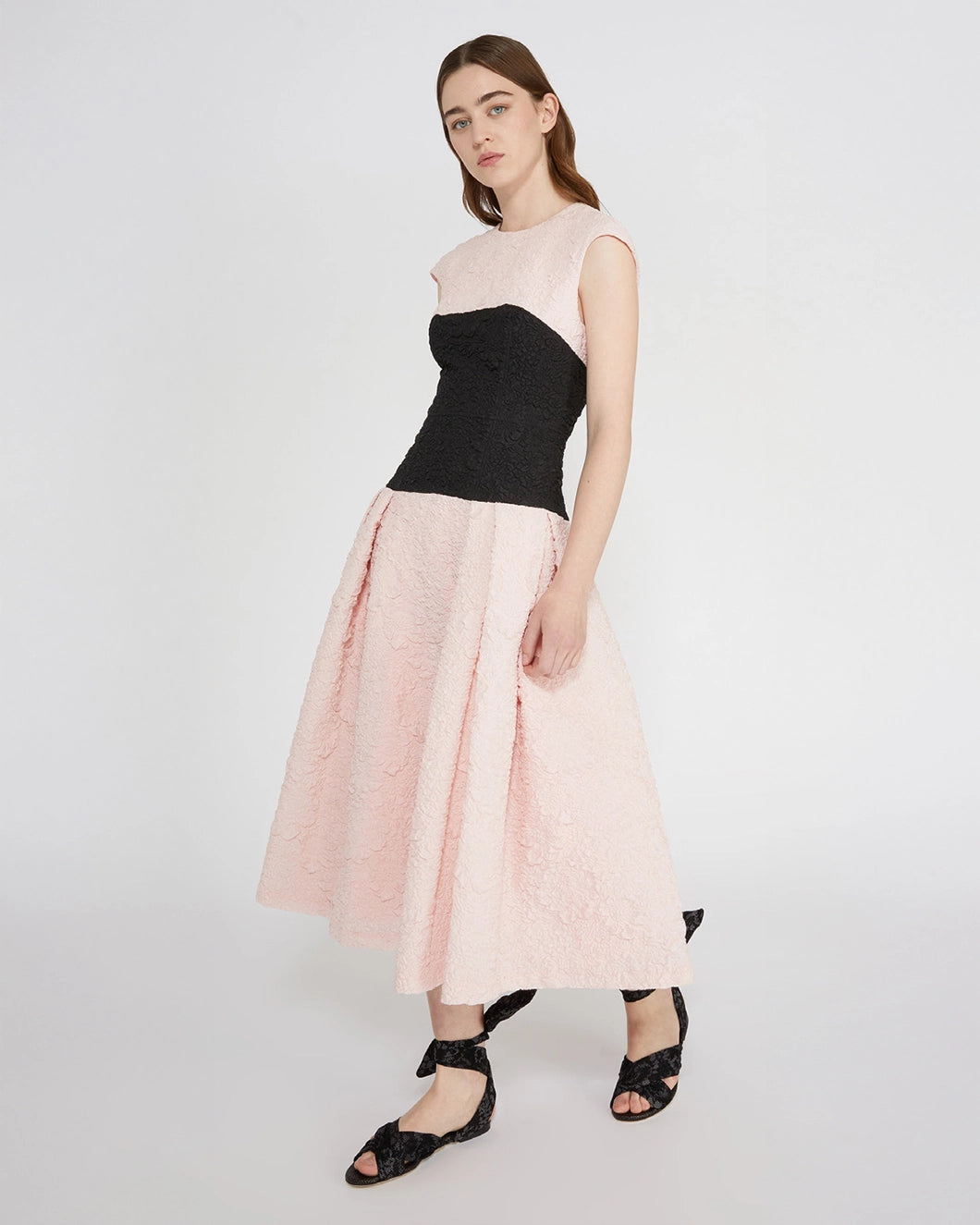 rochas dress milkshake pink and caviar black on figure side