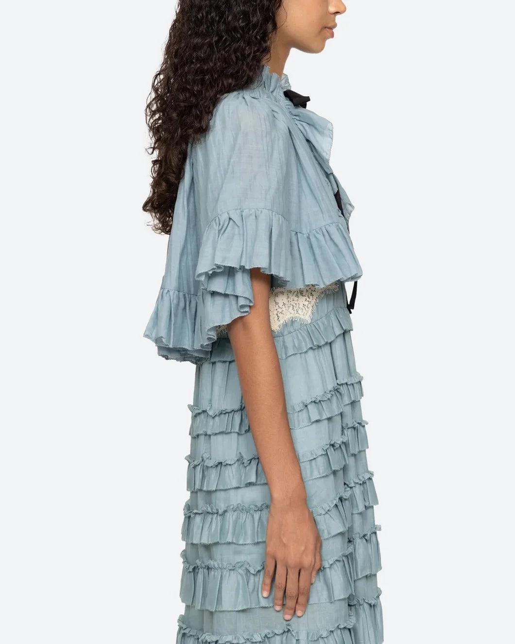 sea ny Anise Solid Capelet blue on figure right side view