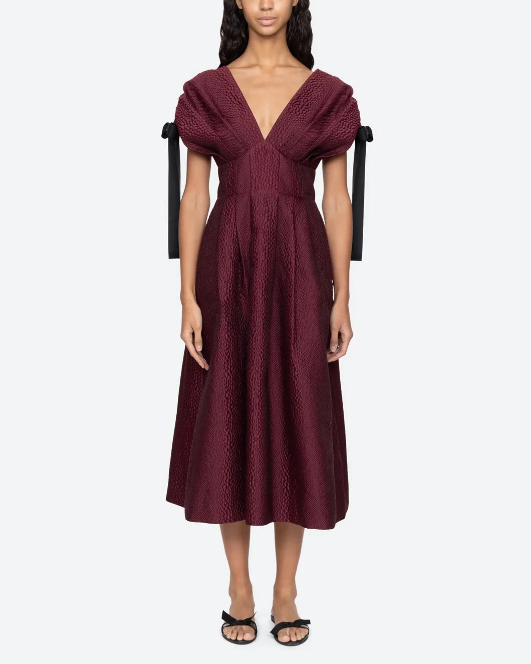 sea ny Fayetta Midi Dress embossed burgundy on model front view