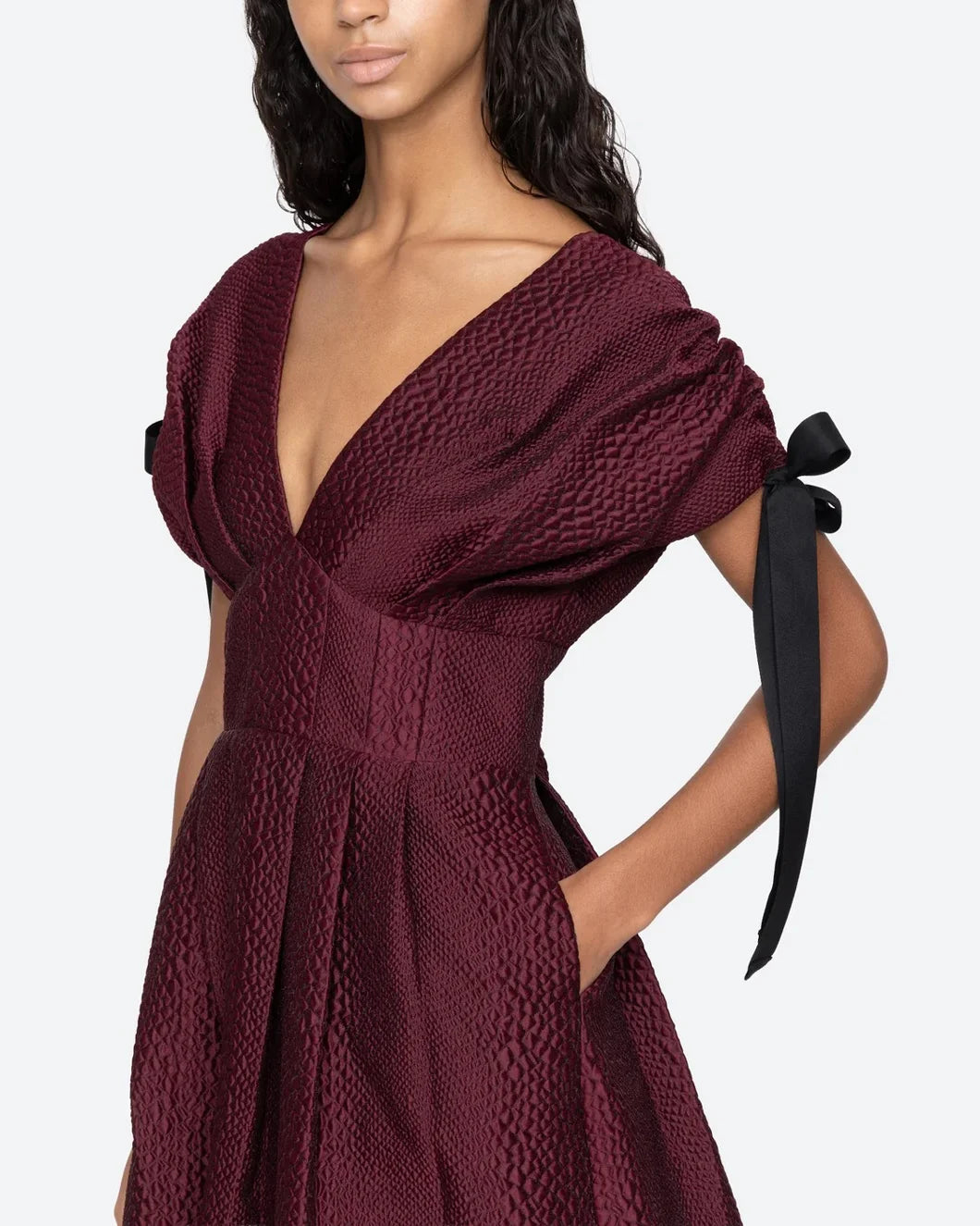 sea ny Fayetta Midi Dress embossed burgundy on model side view