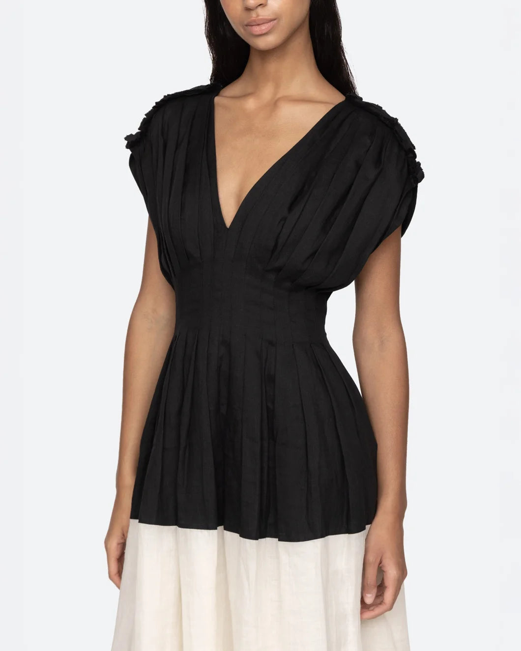 sea ny nicola ramie tank midi dress black and cream detail