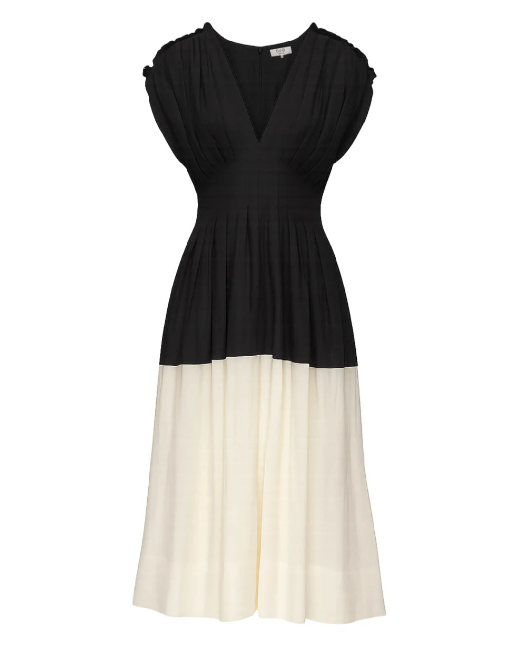 sea ny nicola ramie tank midi dress black and cream