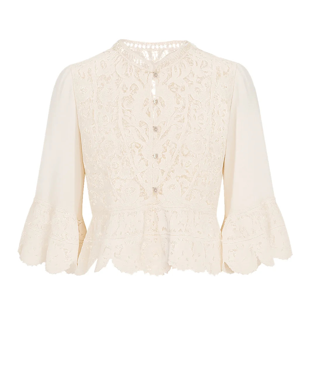 sea ny shanna lace three quarter sleeve top in cream