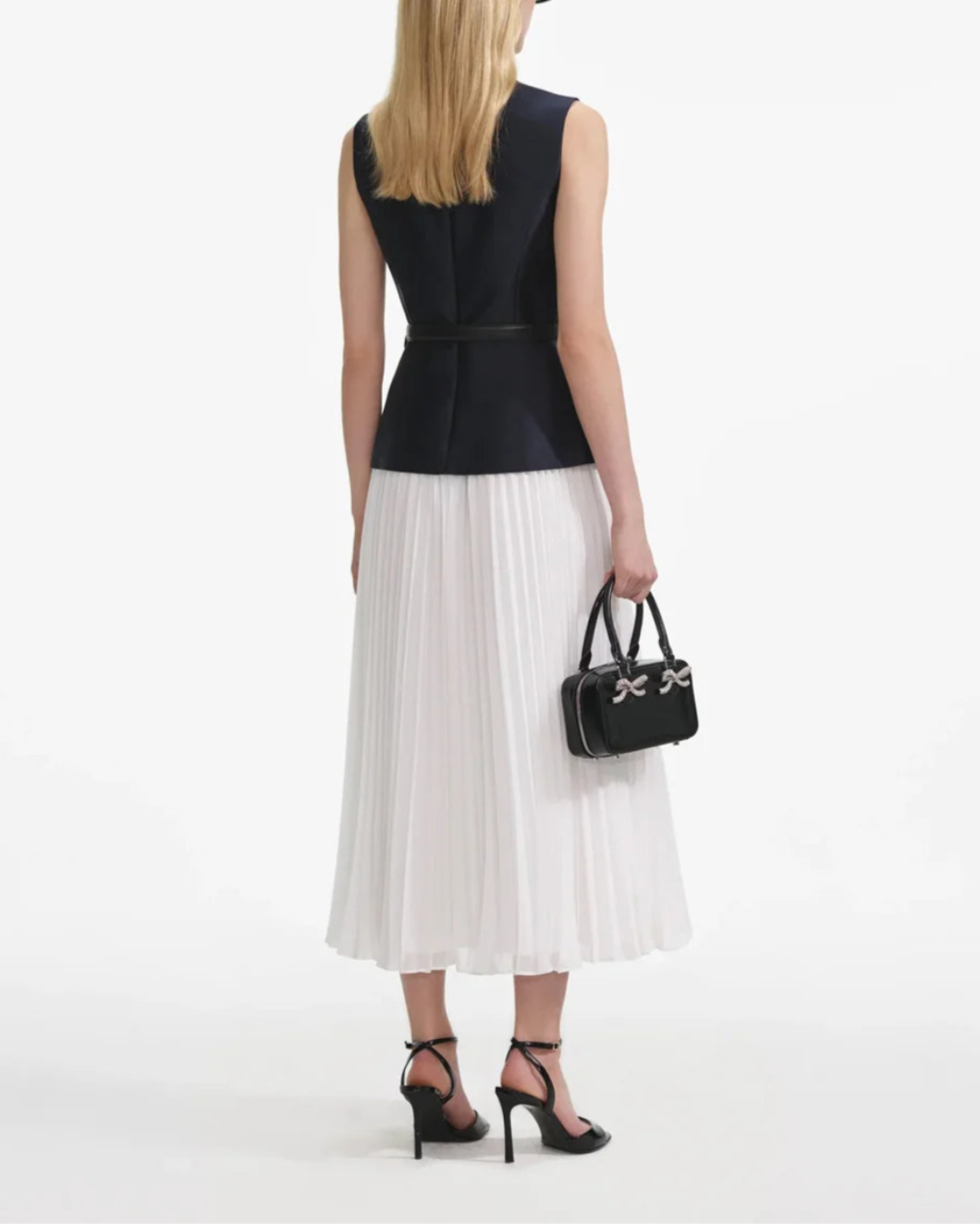 self portrait Navy Taffeta Midi Dress back