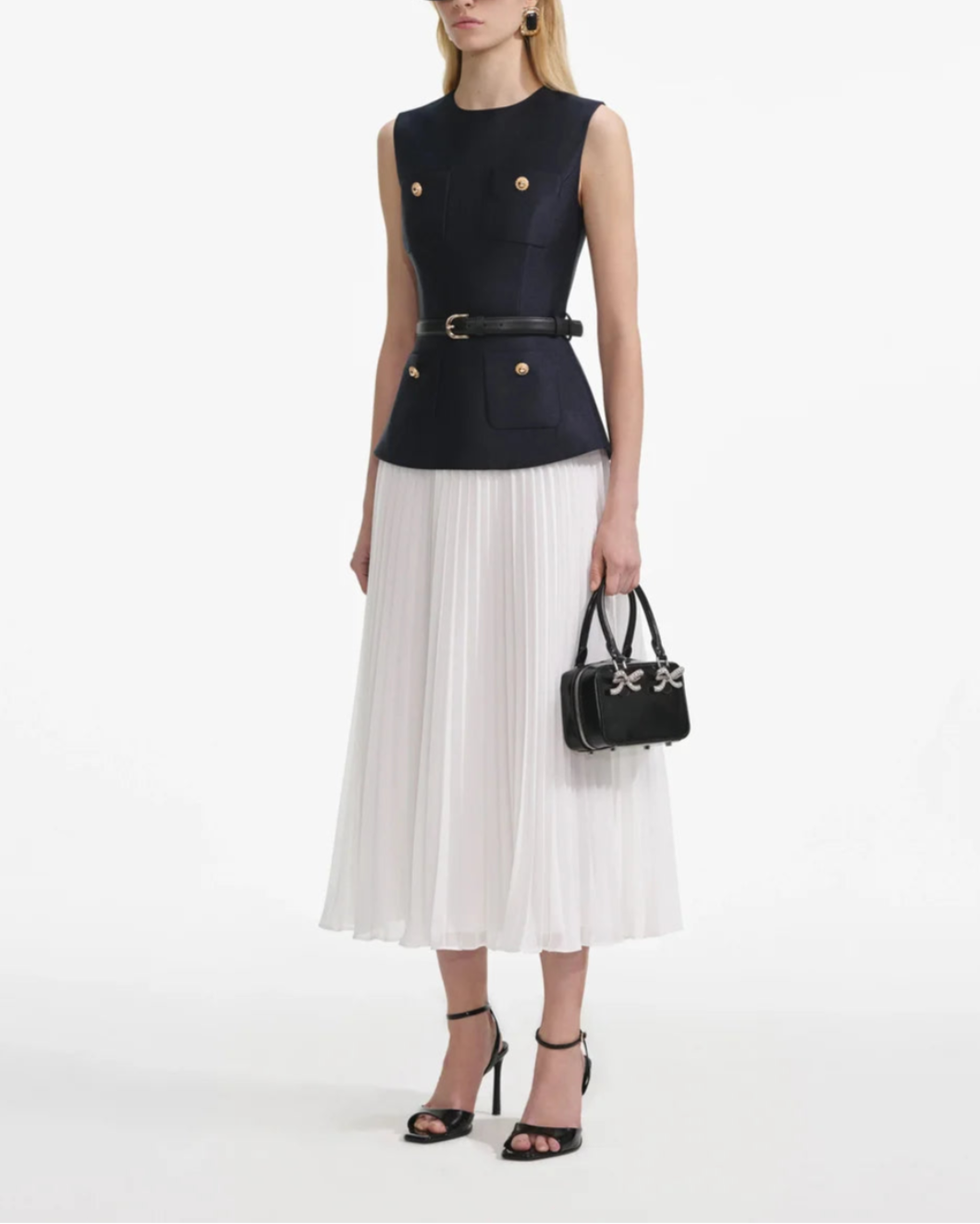 self portrait Navy Taffeta Midi Dress side