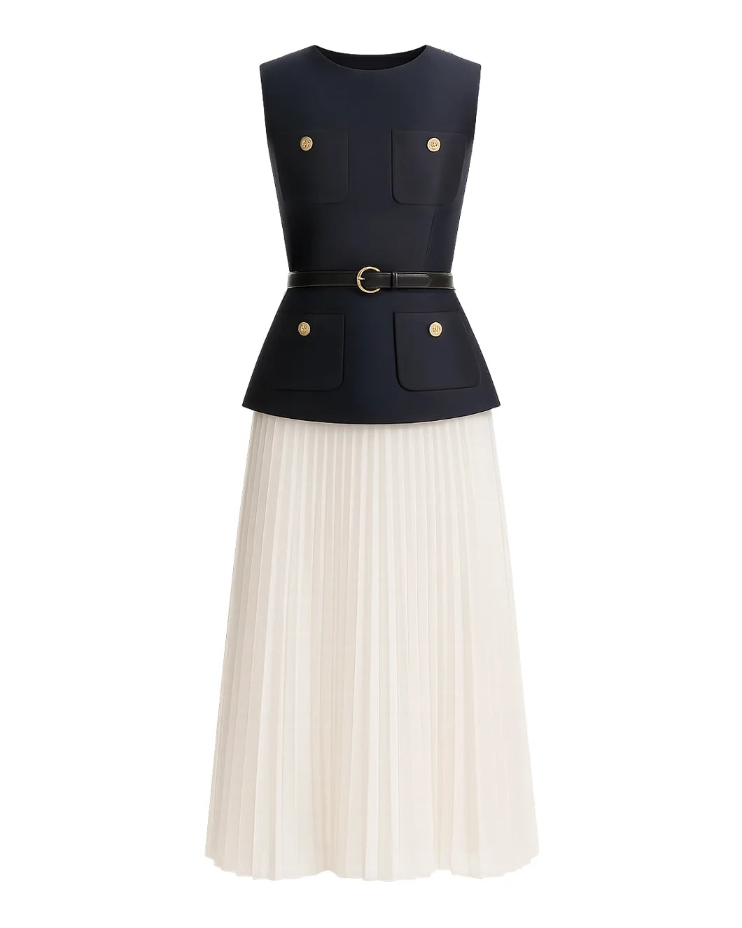 self portrait Navy Taffeta Midi Dress