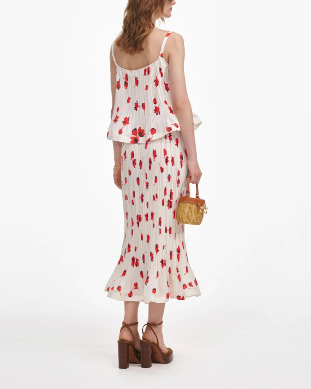self portrait White Floral Plisse Midi Skirt back