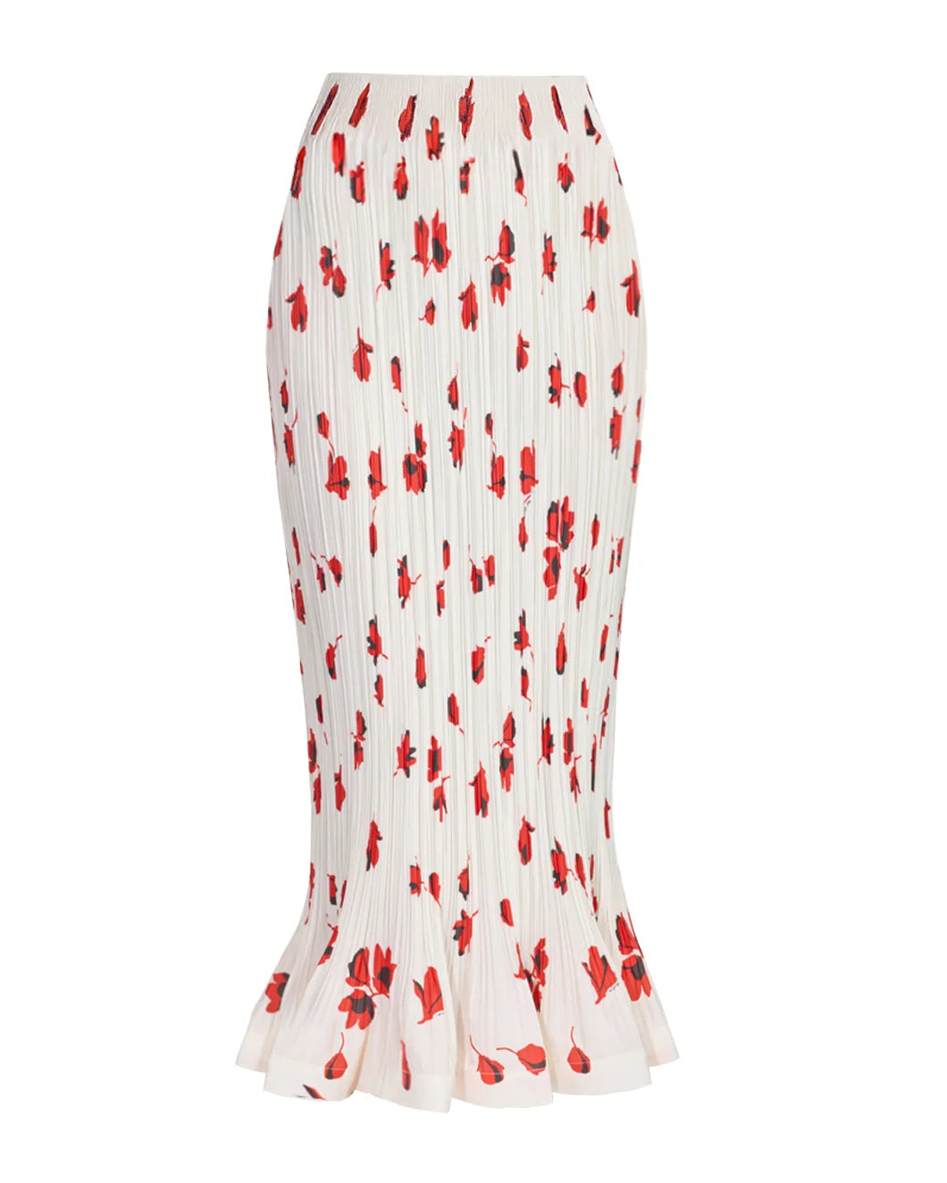 self portrait White Floral Plisse Midi Skirt