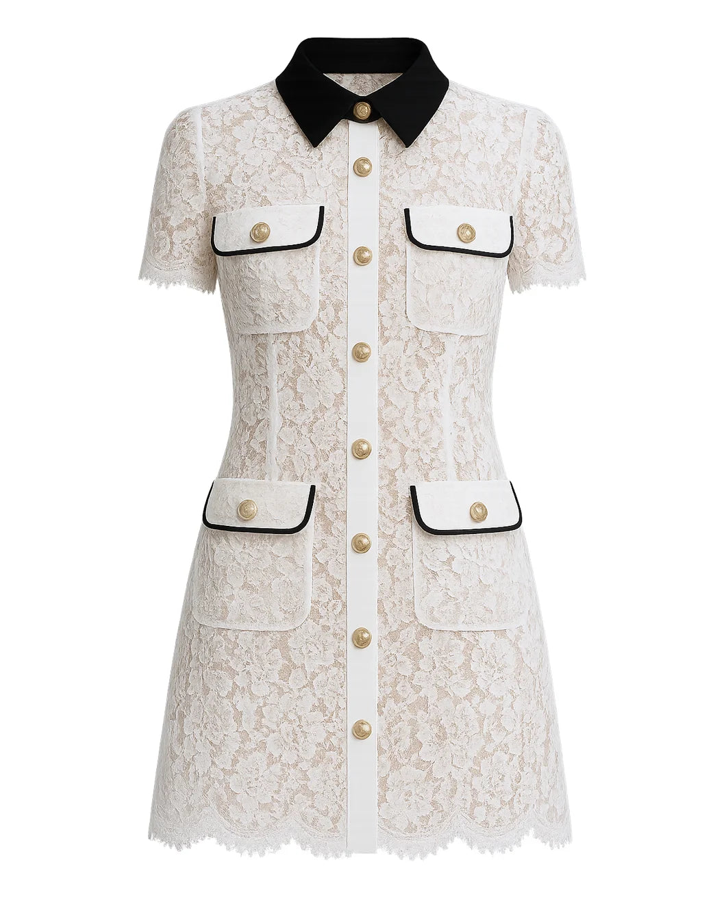 self portrait White Lace Contrast Collar Mini Dress