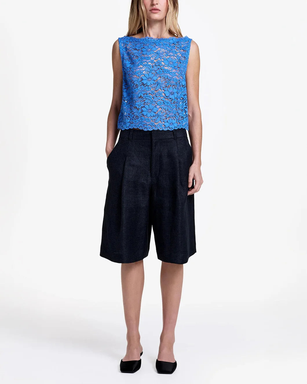 smythe Scallop Lace Shell cornflower blue front