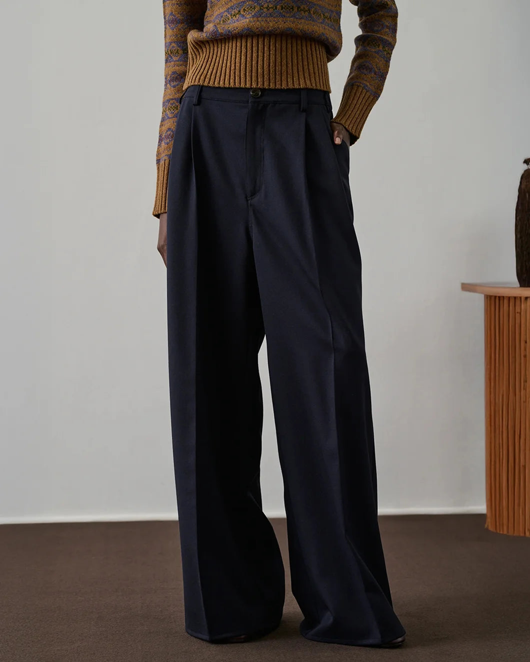 Front view of Soeur Frejus Pants showing elastic waistband and tailored structure