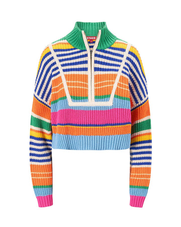 staud Cropped Hampton Sweater Multi Bayadere Stripe multi color