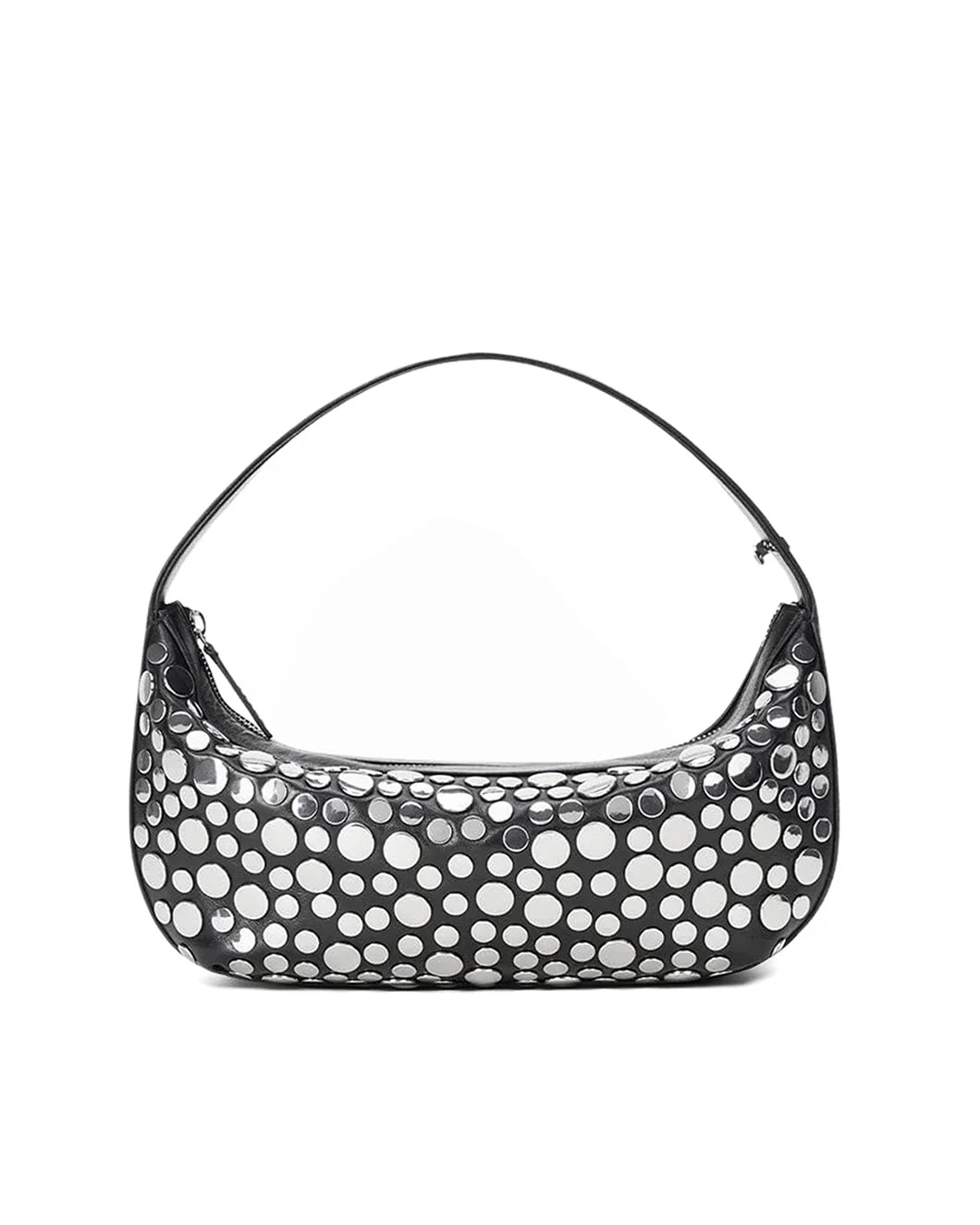 staud demy shoulder bag in black with silver rivets