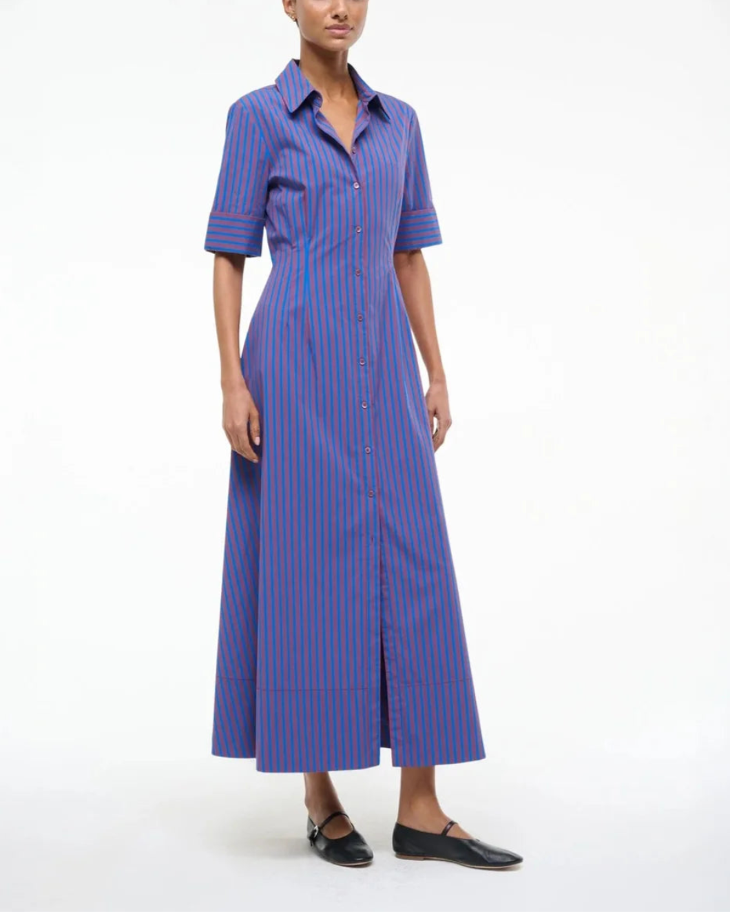 staud joan dress atlas stripe blue side